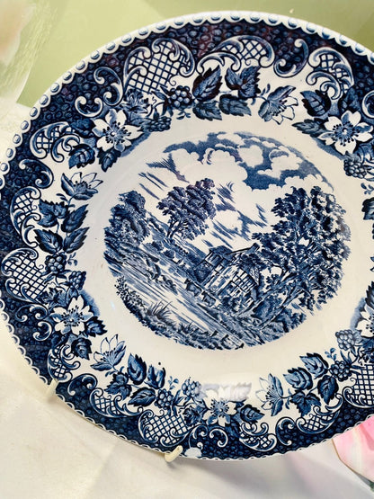 Barratts Elizabethan Blue & White Scenic Deep Plater  . 23 cm