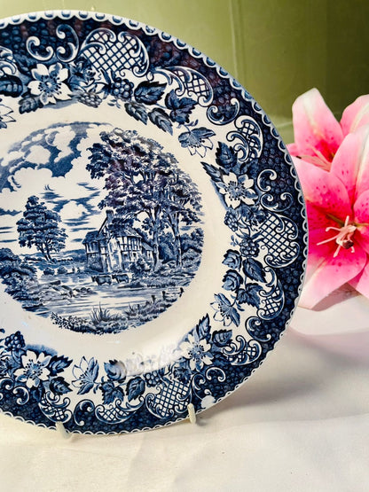 Barratts Elizabethan Blue & White Scenic Deep Plater  . 23 cm
