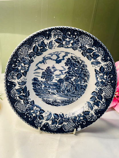 Barratts Elizabethan Blue & White Scenic Deep Plater  . 23 cm