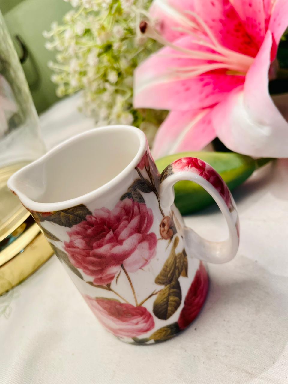Vintage Pink Rose Floral Mini Jug Creamer 9cm