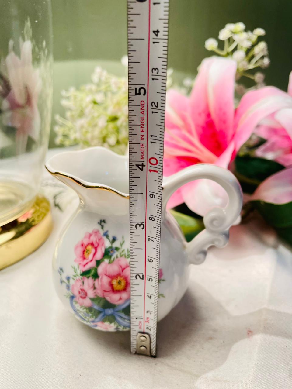 Vintage Pink Floral Mini Jug with Gold Trim 10cm