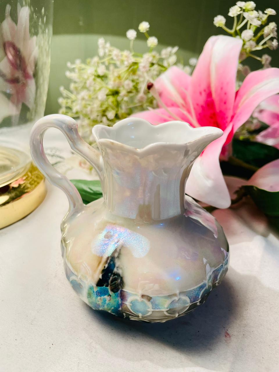 Vintage Iridescent Mini Jug with Scalloped Rim 10cm