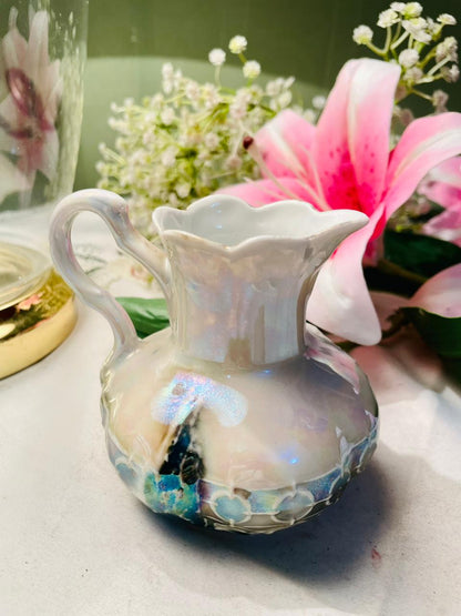 Vintage Iridescent Mini Jug with Scalloped Rim 10cm