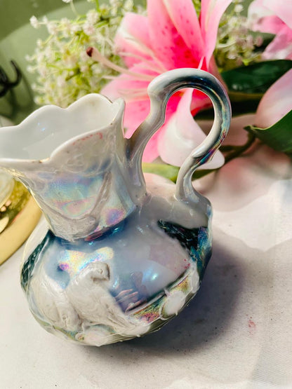 Vintage Iridescent Mini Jug with Scalloped Rim 10cm