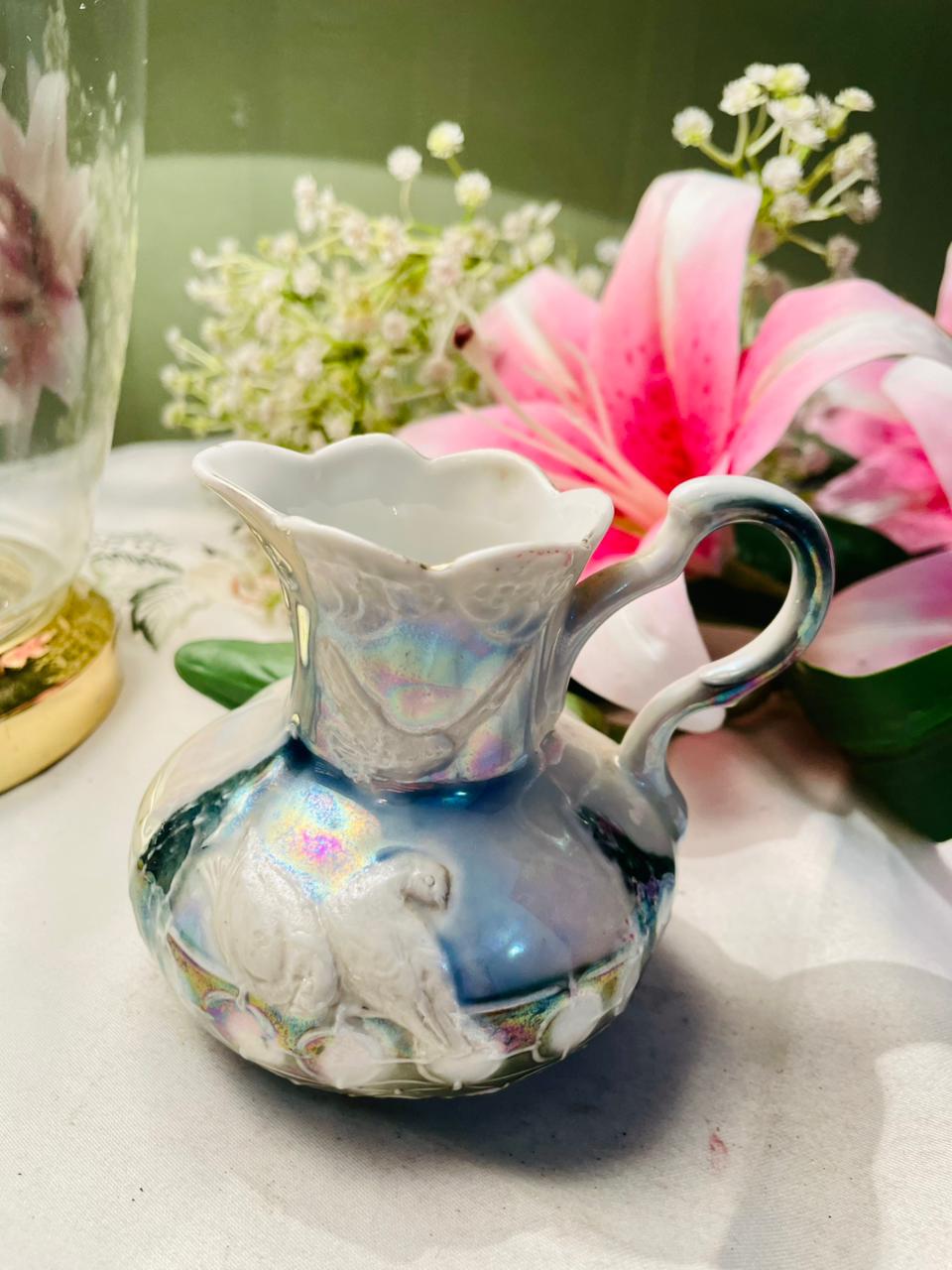 Vintage Iridescent Mini Jug with Scalloped Rim 10cm
