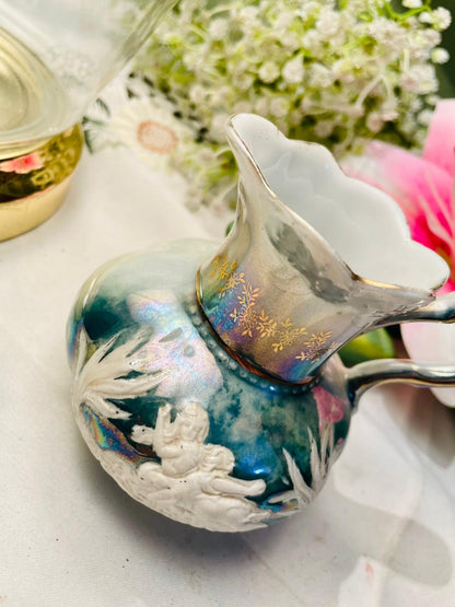 Vintage Iridescent Relief Jug with Gold Detail 10cm