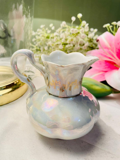 Vintage Iridescent Relief Jug with Gold Detail 10cm