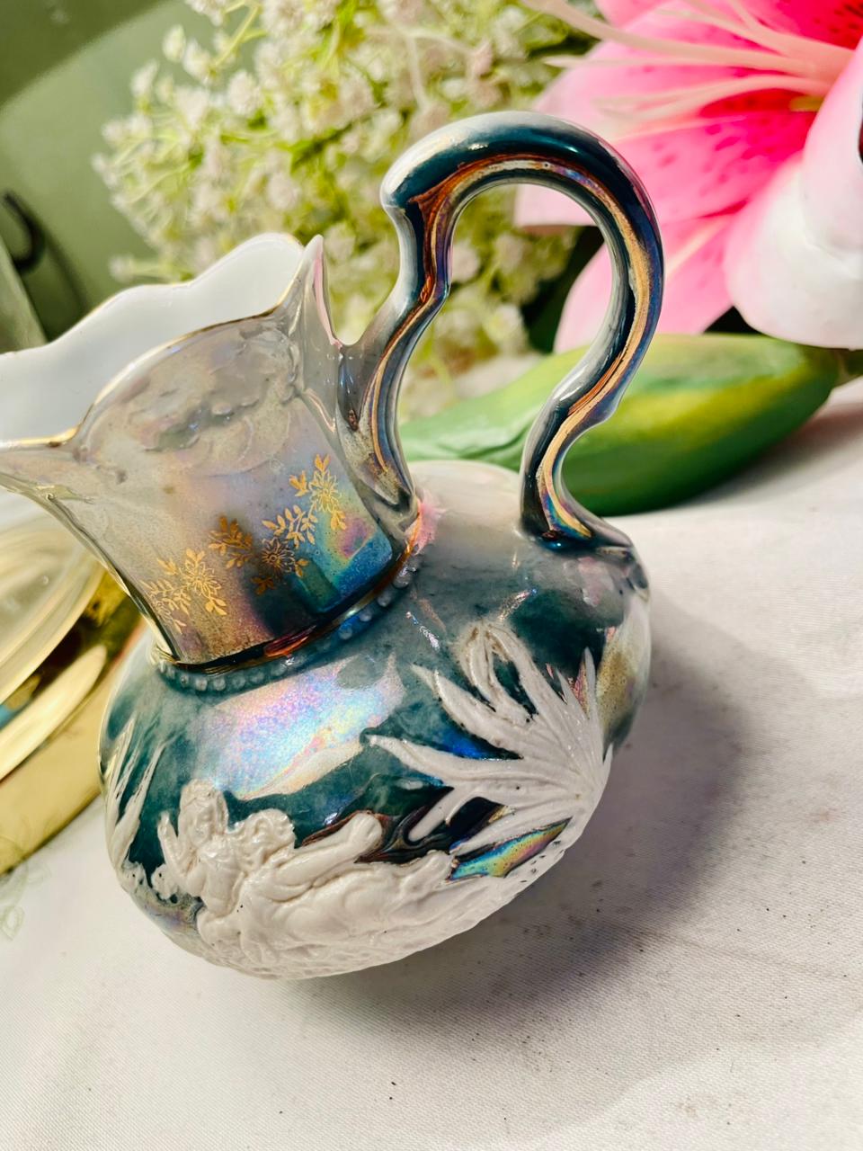 Vintage Iridescent Relief Jug with Gold Detail 10cm