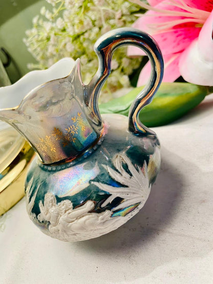 Vintage Iridescent Relief Jug with Gold Detail 10cm
