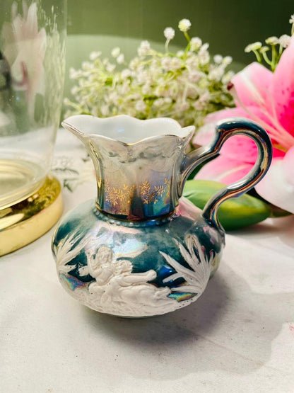 Vintage Iridescent Relief Jug with Gold Detail 10cm