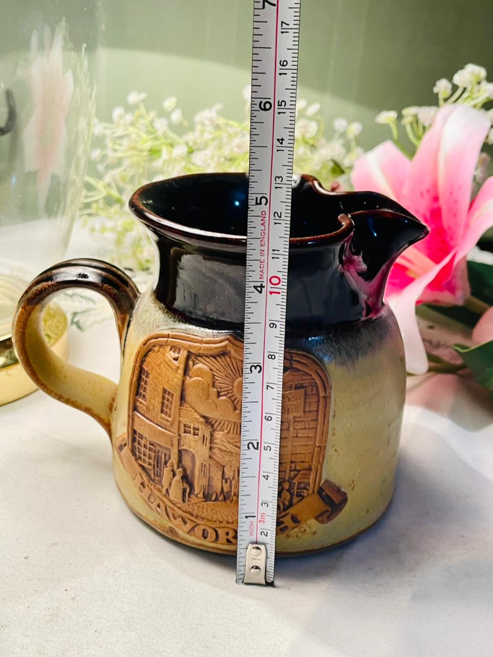 vintage 3D embossed ceramic pitcher by Stonebridge Pottery 13cm