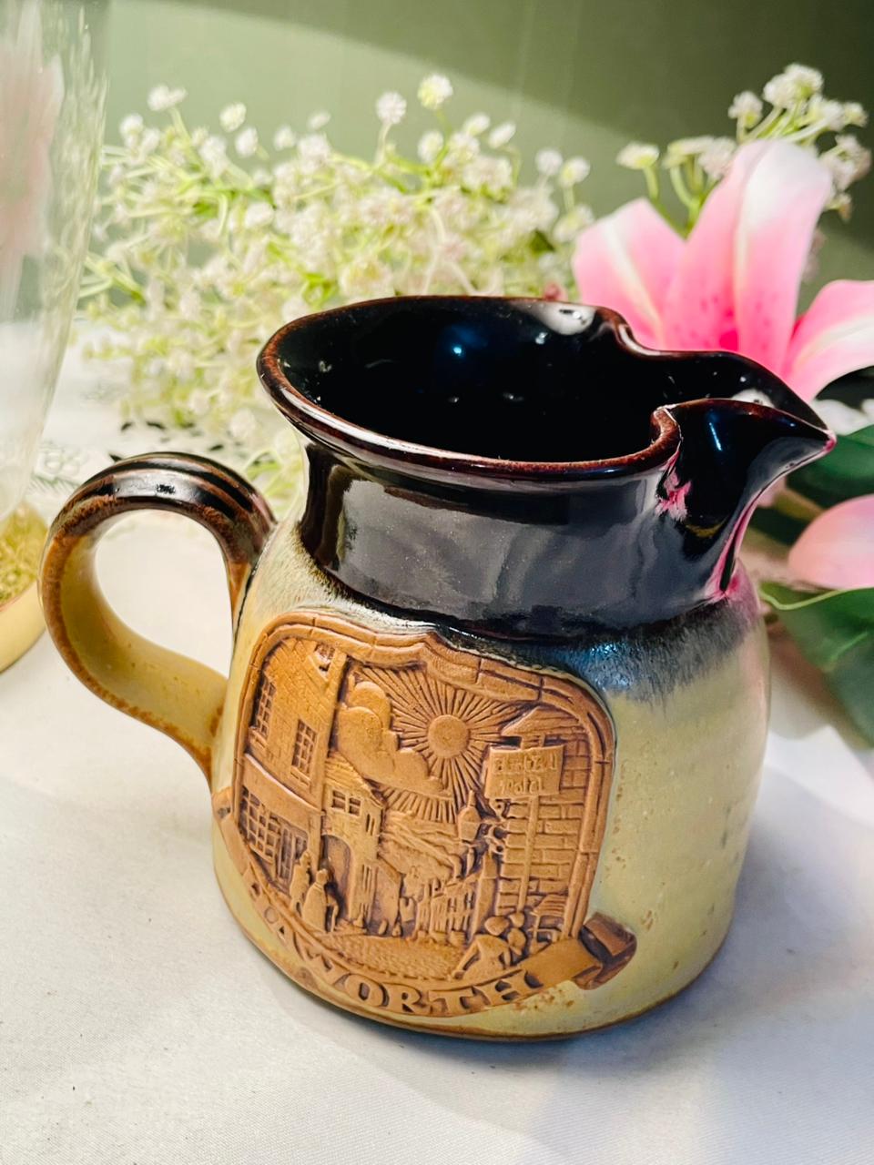 vintage 3D embossed ceramic pitcher by Stonebridge Pottery 13cm