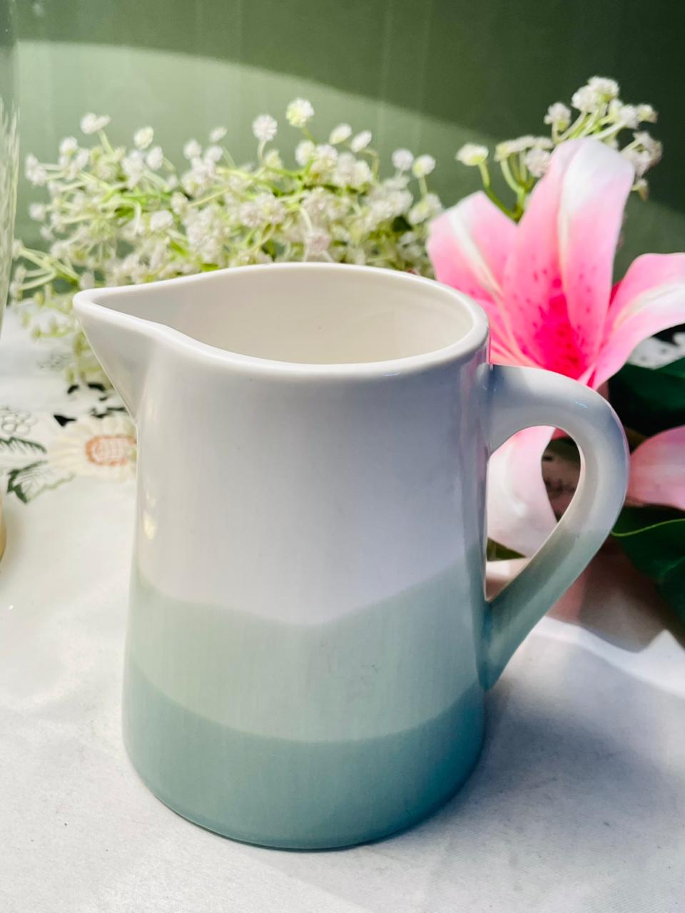 Vintage Hand painted White & Pale Blue Jug Creamer 12cm