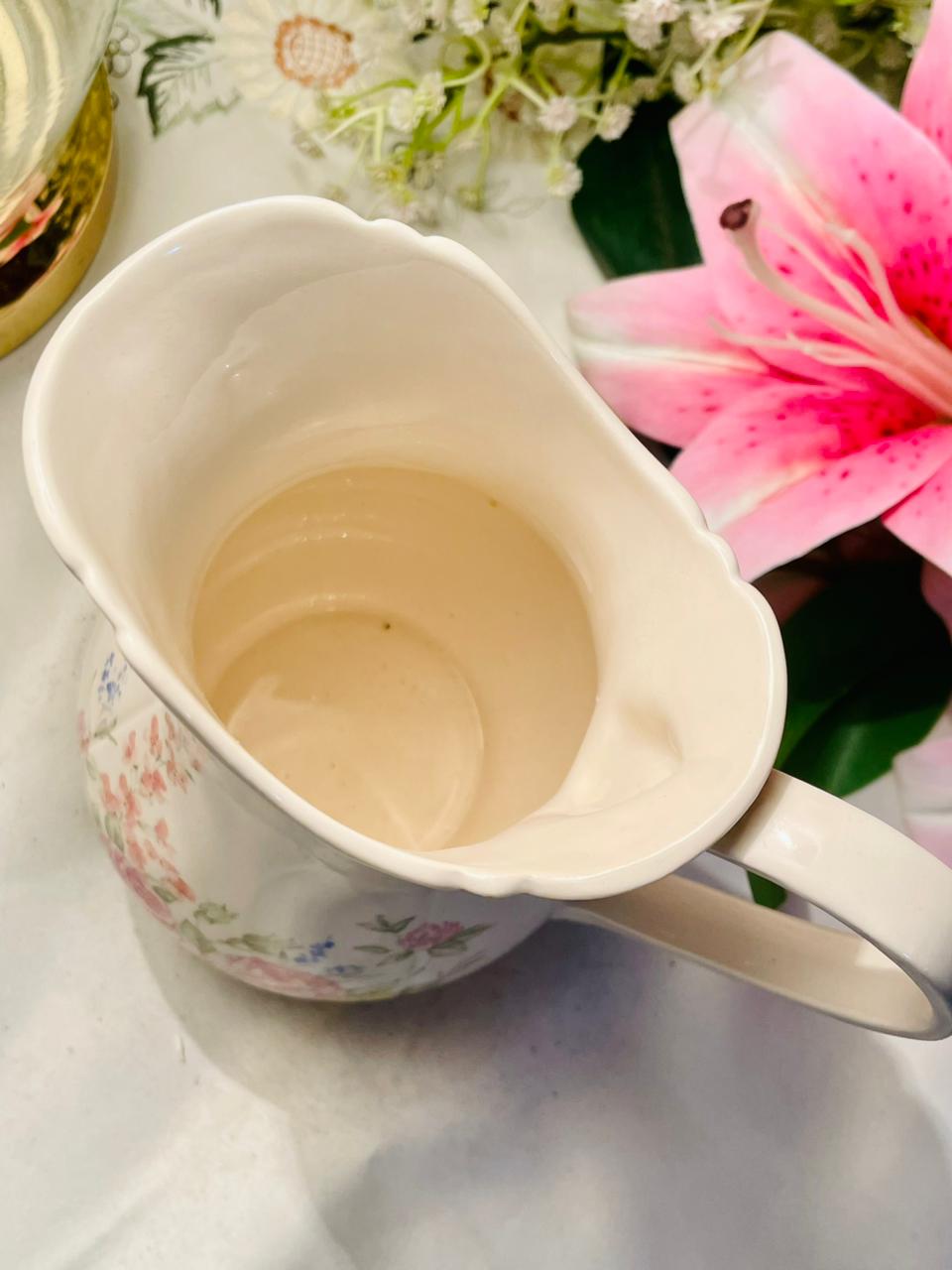 Vintage Original Formula – Handcast in Staffordshire, England Pink Floral Jug with Curved Handle 15cm