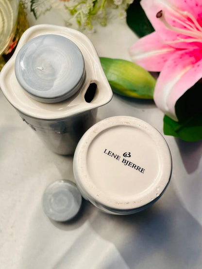 Vintage Lene Bjerre Grey Lidded Oil & Vinegar Ceramic Bottle Pair 2-Piece Set 16cm