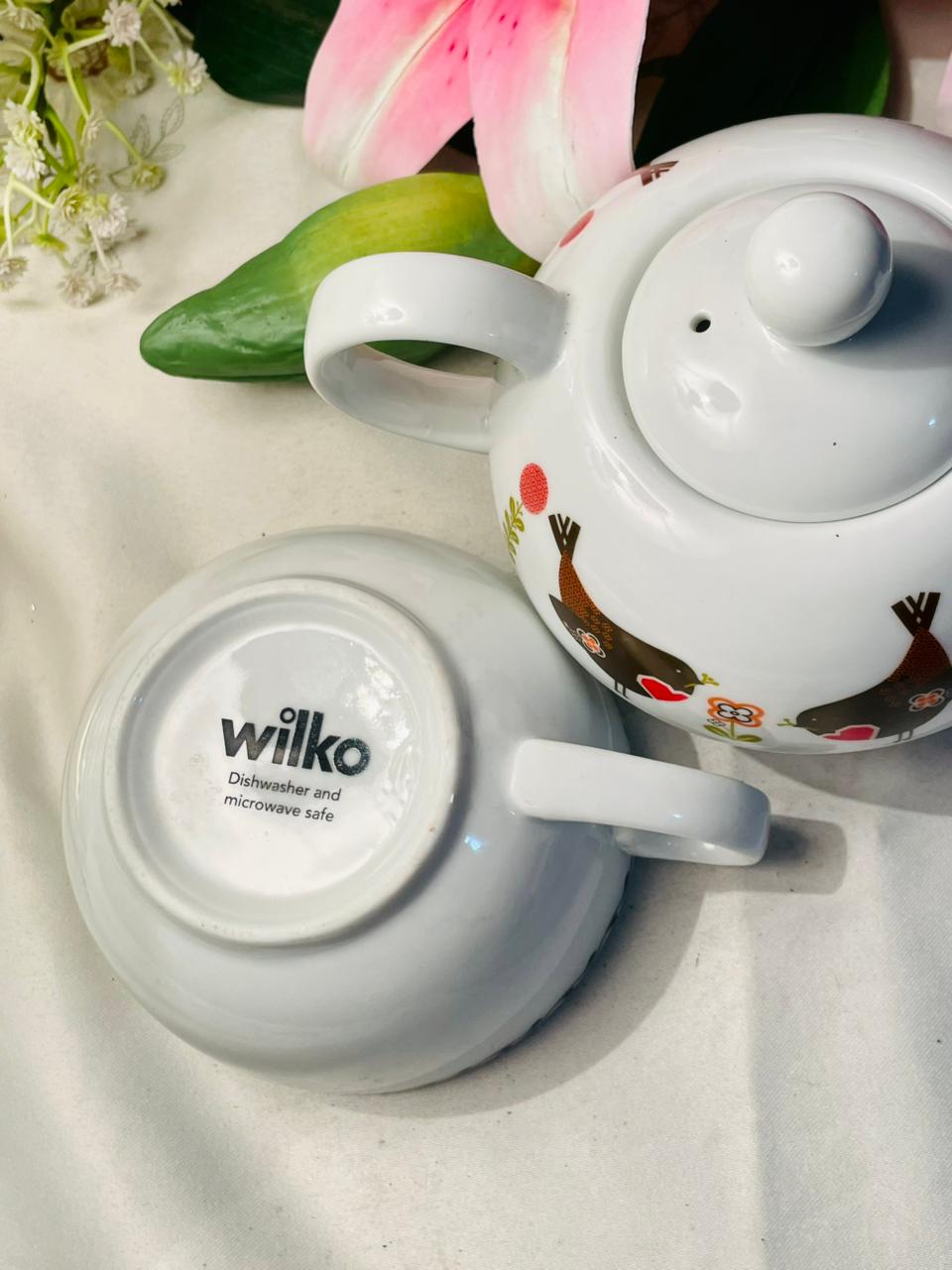 Vintage Wilko Bird Motif Tea-for-One Teapot & Cup Set 2-Piece 13cm