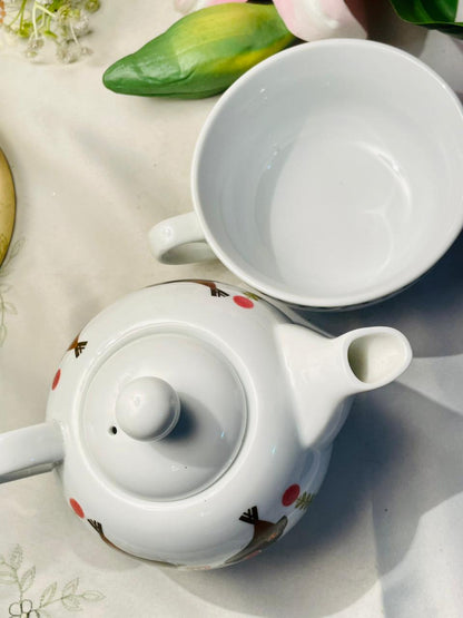 Vintage Wilko Bird Motif Tea-for-One Teapot & Cup Set 2-Piece 13cm