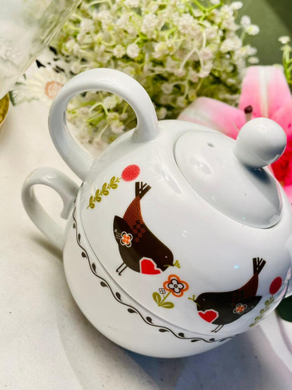 Vintage Wilko Bird Motif Tea-for-One Teapot & Cup Set 2-Piece 13cm