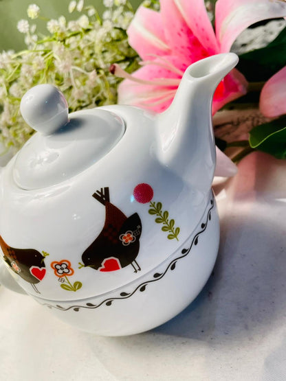 Vintage Wilko Bird Motif Tea-for-One Teapot & Cup Set 2-Piece 13cm