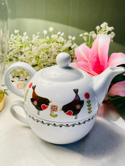 Vintage Wilko Bird Motif Tea-for-One Teapot & Cup Set 2-Piece 13cm