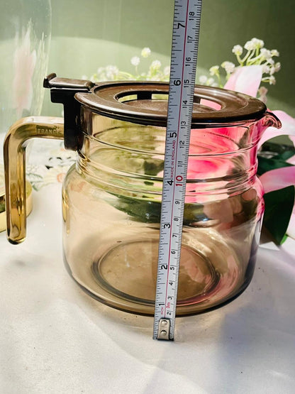 Vintage Arcoroc Amber Crystal Coffee Server with Brown Handle 15cm