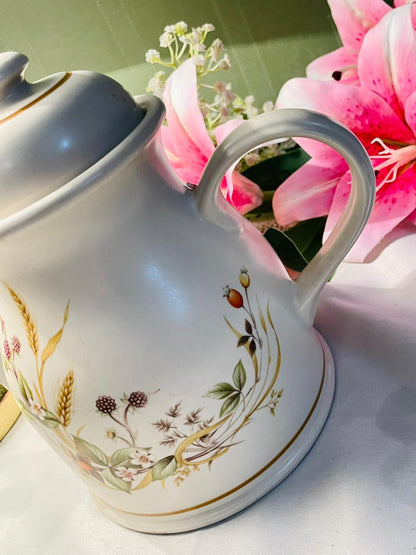 Vintage Harvest White Floral Teapot with Wheat Design 20cm