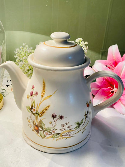 Vintage Harvest White Floral Teapot with Wheat Design 20cm