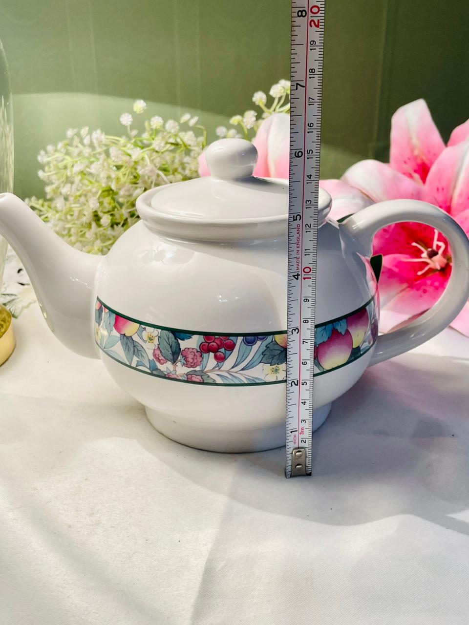 Vintage Jardin Fruit & Floral Band Teapot White 13cm