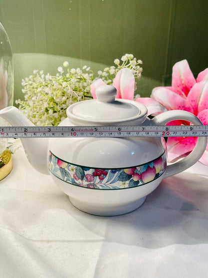 Vintage Jardin Fruit & Floral Band Teapot White 13cm