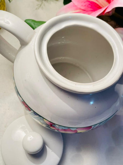 Vintage Jardin Fruit & Floral Band Teapot White 13cm