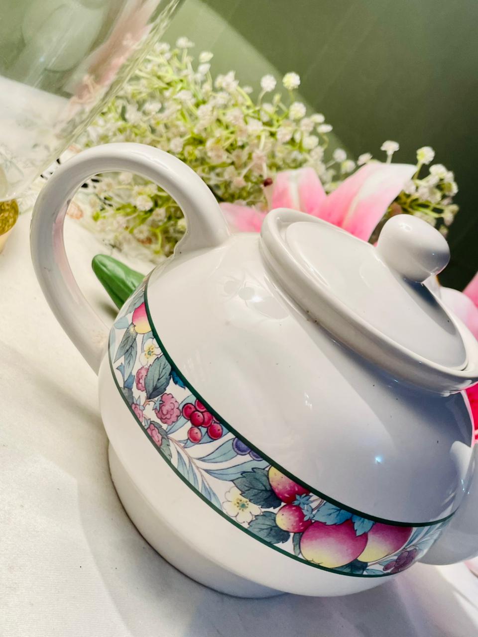Vintage Jardin Fruit & Floral Band Teapot White 13cm