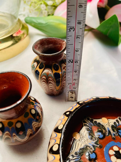 Hand Painted 3-Piece Multicolour Ceramic Mini Vase & Bowl Set