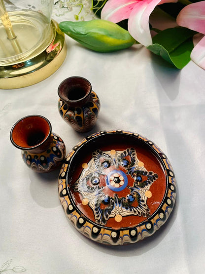 Hand Painted 3-Piece Multicolour Ceramic Mini Vase & Bowl Set