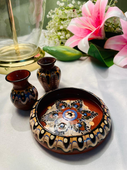 Hand Painted 3-Piece Multicolour Ceramic Mini Vase & Bowl Set