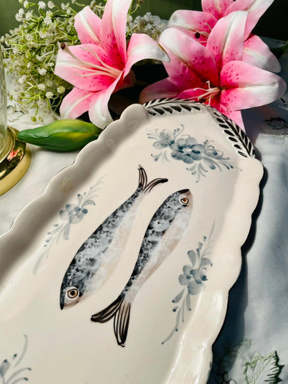 Fish & Floral Ceramic Serving Platter Approx. 40 cm