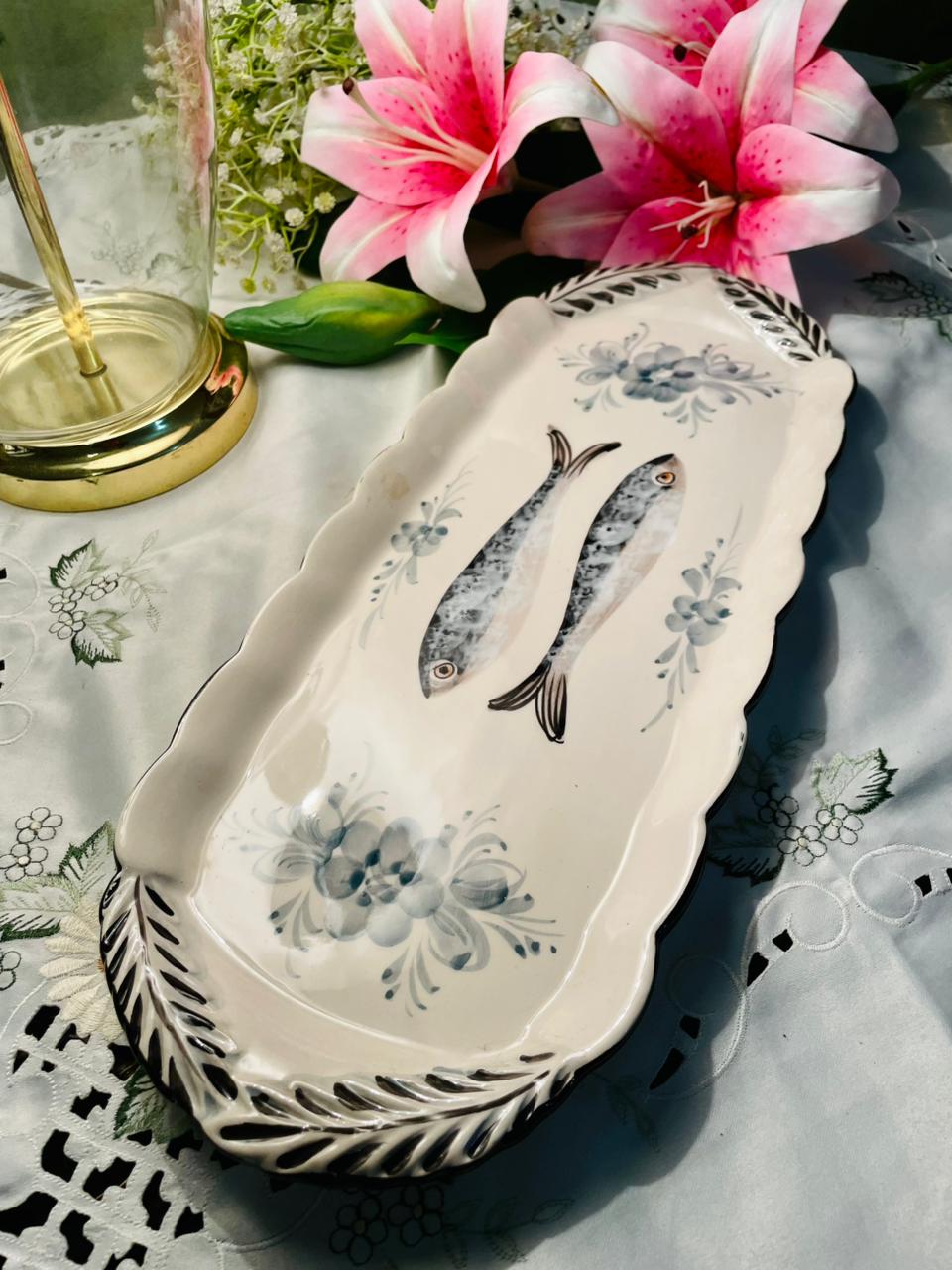 Fish & Floral Ceramic Serving Platter Approx. 40 cm