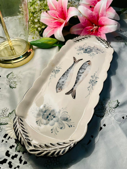 Fish & Floral Ceramic Serving Platter Approx. 40 cm