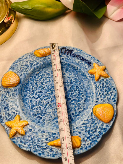 Hand Painted Merona Blue Seaside Ceramic Decorative Dish Approx. 15 cm