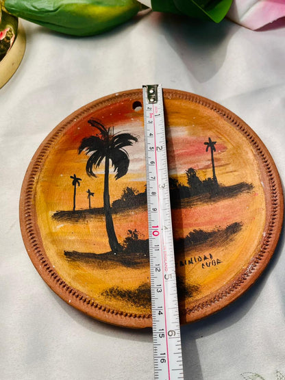 Hand Painted Trinidad Palm Sunset Ceramic Wall Plaque Approx. 15 cm