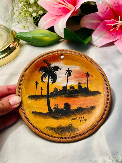 Hand Painted Trinidad Palm Sunset Ceramic Wall Plaque Approx. 15 cm