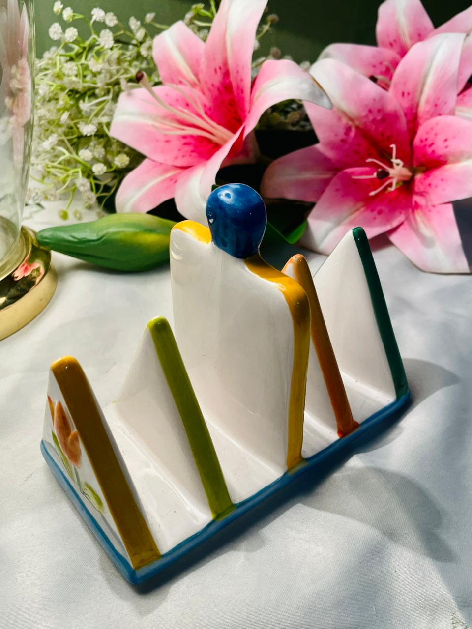 Hand Painted Rayware Colourful Ceramic Toast Rack Approx. 14 cm