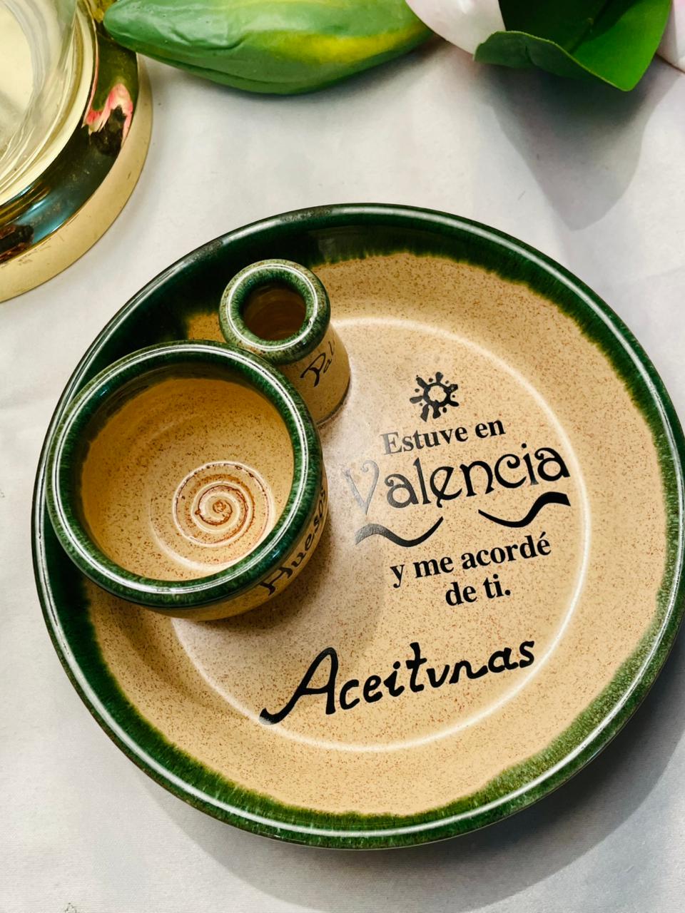 Hand Painted Green & Beige Ceramic Olive Serving Dish Approx. 15 cm