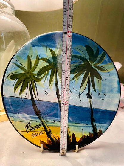 Hand Painted Tropical Beach Ceramic Wall Plate Approx. 23 cm