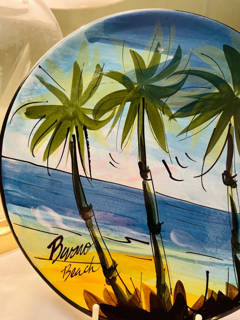 Hand Painted Tropical Beach Ceramic Wall Plate Approx. 23 cm
