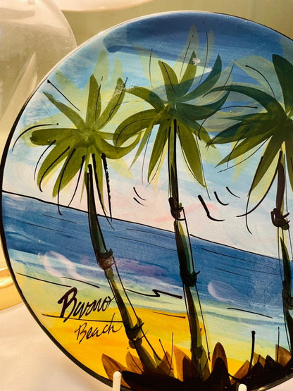 Hand Painted Tropical Beach Ceramic Wall Plate Approx. 23 cm