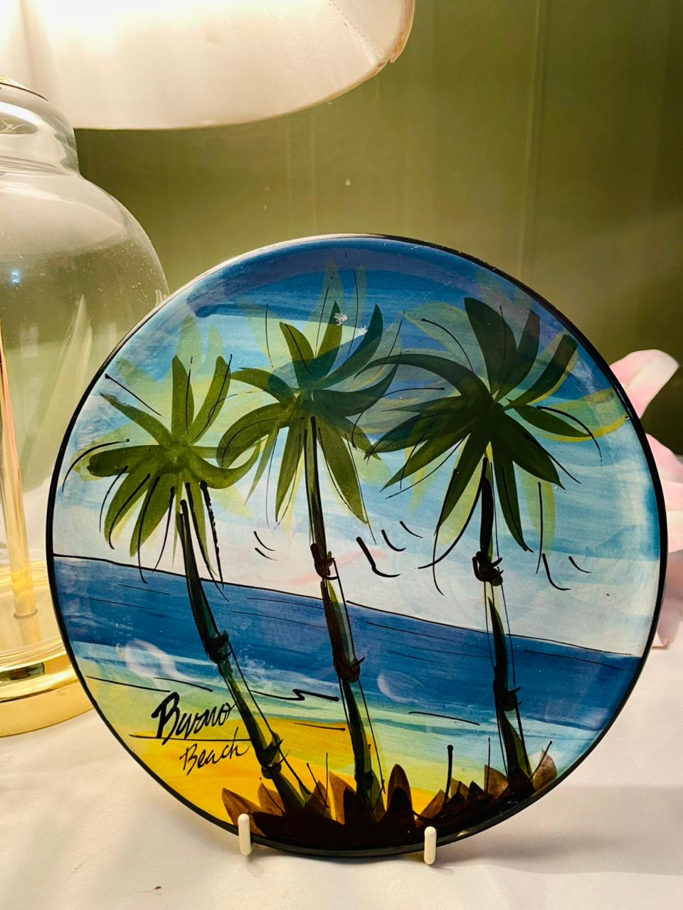 Hand Painted Tropical Beach Ceramic Wall Plate Approx. 23 cm