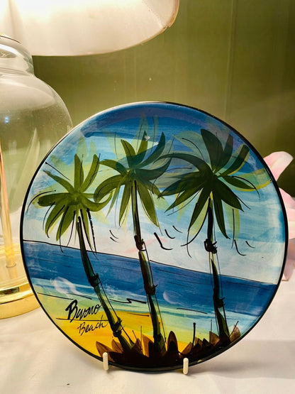 Hand Painted Tropical Beach Ceramic Wall Plate Approx. 23 cm