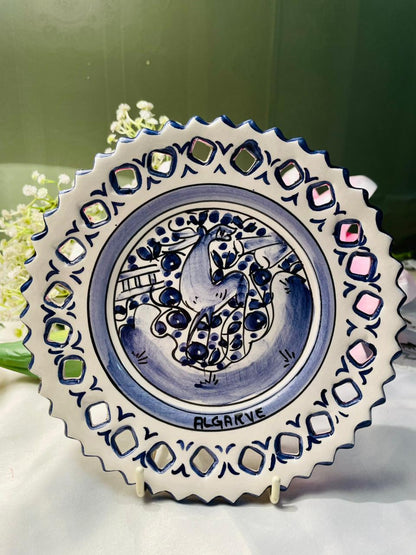 Hand Painted Blue & White Bird Ceramic Cutwork Wall Plate Approx. 17 cm
