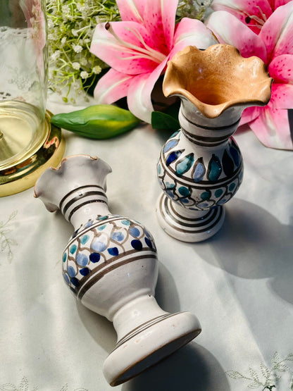 Hand Painted Pair Blue & White Ceramic Vases Approx. 15 cm