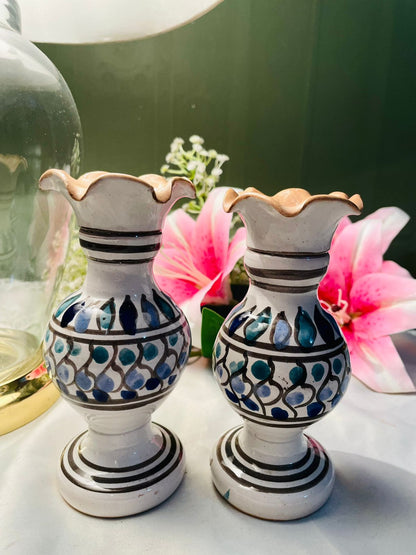 Hand Painted Pair Blue & White Ceramic Vases Approx. 15 cm